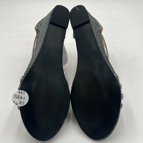 YDN Grey Wedge Glitter Sandals Open Toe Rhinestones Cross Over Straps Mid Heel - Picture 6 of 6